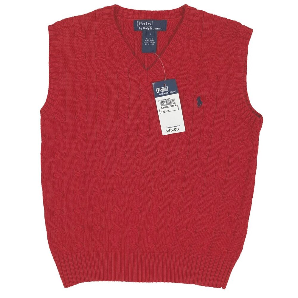 NEW Polo Ralph Lauren Little Boys Sweater Vest! 7  Red with Navy Polo Player